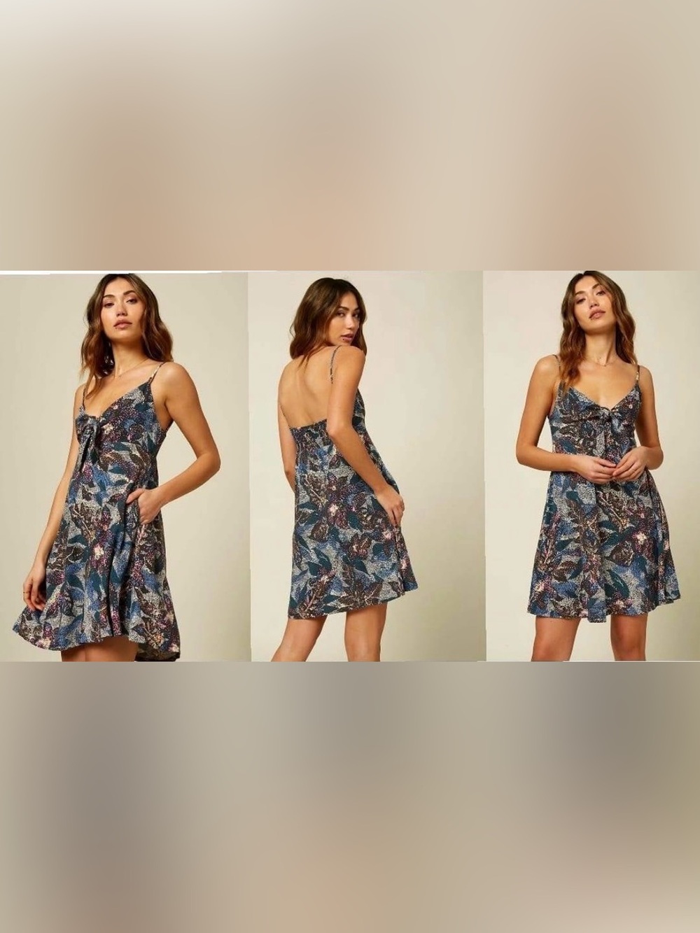 NEW O’NEILL Size M Tatiana A-Line Sun Dress Multicolor 100% VISCOSE FRONT TIE